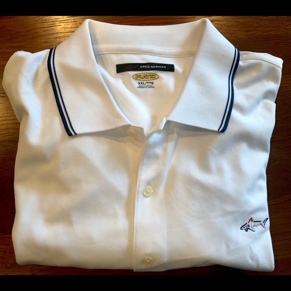 White Greg Norman polo shirt, size XXL.